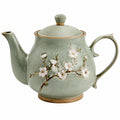 Teiera in ceramica 1.00 L verde salvia con decoro floreale