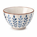 Ciotola 18 cm in ceramica smaltata bianca e blu con motivo botanico per servire - stile rustico