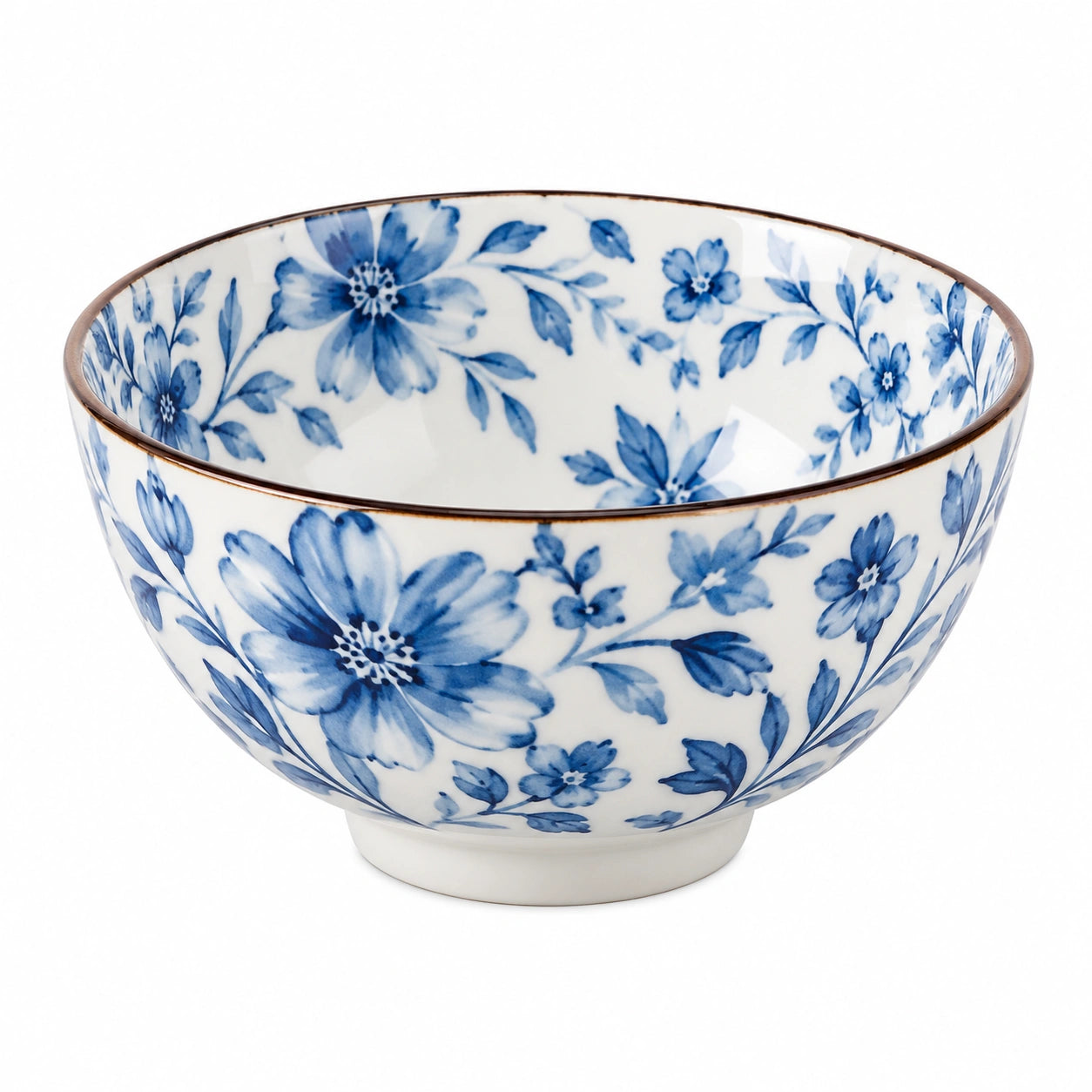 Ciotola 15 cm in ceramica bianca e blu con motivo floreale - per servire