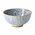 Ciotola in ceramica 16 cm bianco blu con motivo geometrico per servire