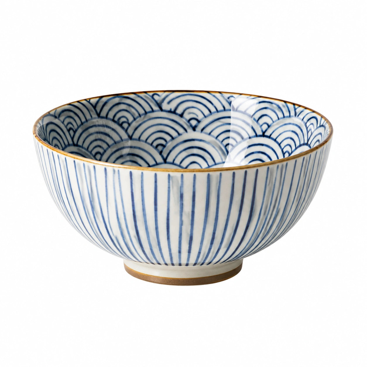 Ciotola in ceramica 16 cm bianco blu con motivo geometrico per servire