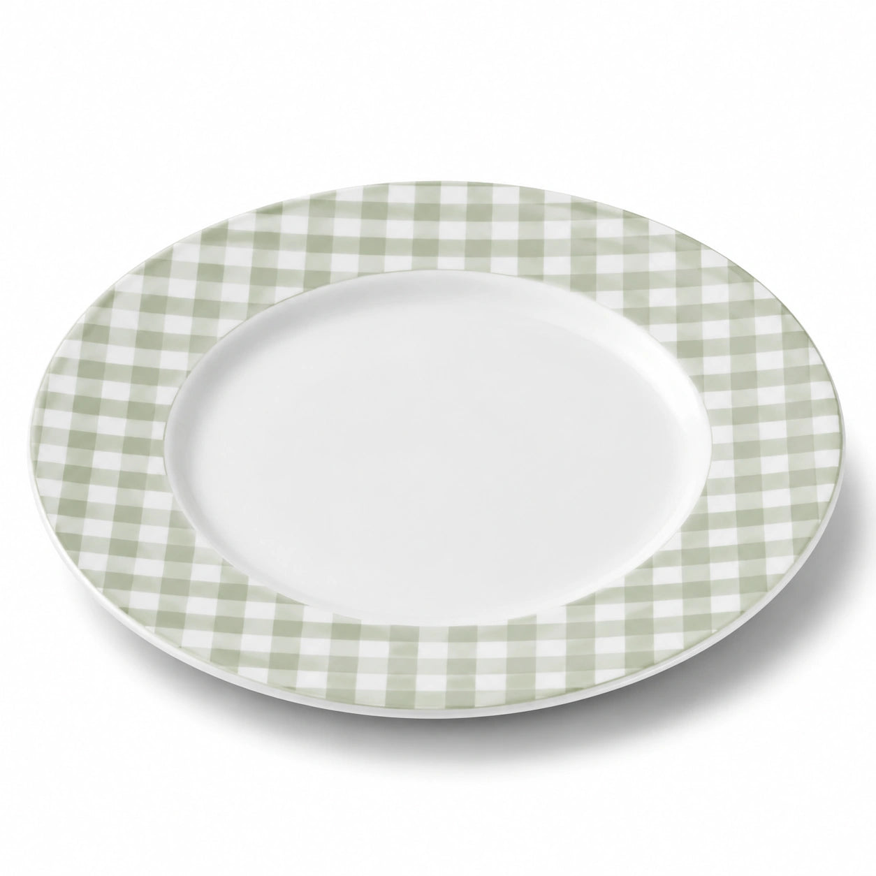 Piatto piano 27 cm in ceramica bianco verde a quadretti per tavola