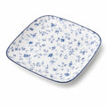 Piatto piano quadrato 25 x 25 cm in ceramica bianca e blu con motivo floreale