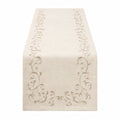 Runner da tavola 180 x 40 cm beige in tessuto effetto lino con ricamo floreale classico