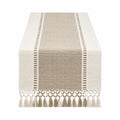 Runner da tavola 180 x 35 cm in tessuto beige e avorio con frange stile rustico