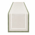 Runner da tavola 40 x 180 cm in tessuto effetto lino beige e verde con bordo decorativo