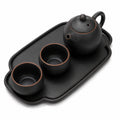 Set da tè in ceramica nero 4 pezzi con vassoio per 2 persone
