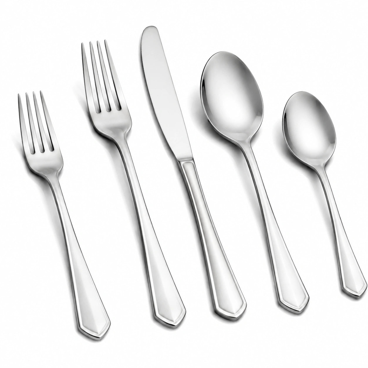Set di posate 5 pezzi in acciaio inox argento lucido per tavola