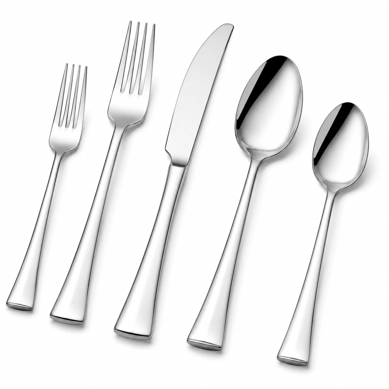 Set posate 5 pezzi in acciaio inox argento lucido - stile moderno per tavola