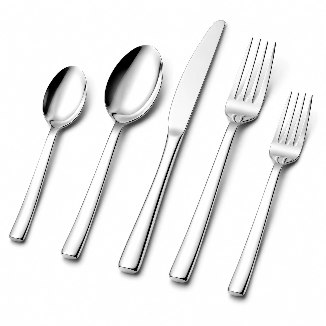 Set posate 5 pezzi in acciaio inox argento da tavola stile moderno