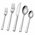 Set di posate 5 pezzi in acciaio inox argento con manici martellati