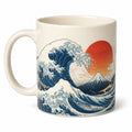 Tazza in ceramica 350 ml bianco blu rosso - onde e montagna