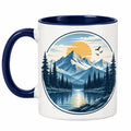 Tazza in ceramica 350 ml bianca e blu con paesaggio montano