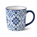 Tazza in ceramica 350 ml blu e bianca con motivo floreale - manico ampio