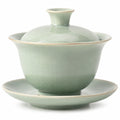 Tazza Gaiwan da tè 180 ml in ceramica verde celadon con coperchio e piattino