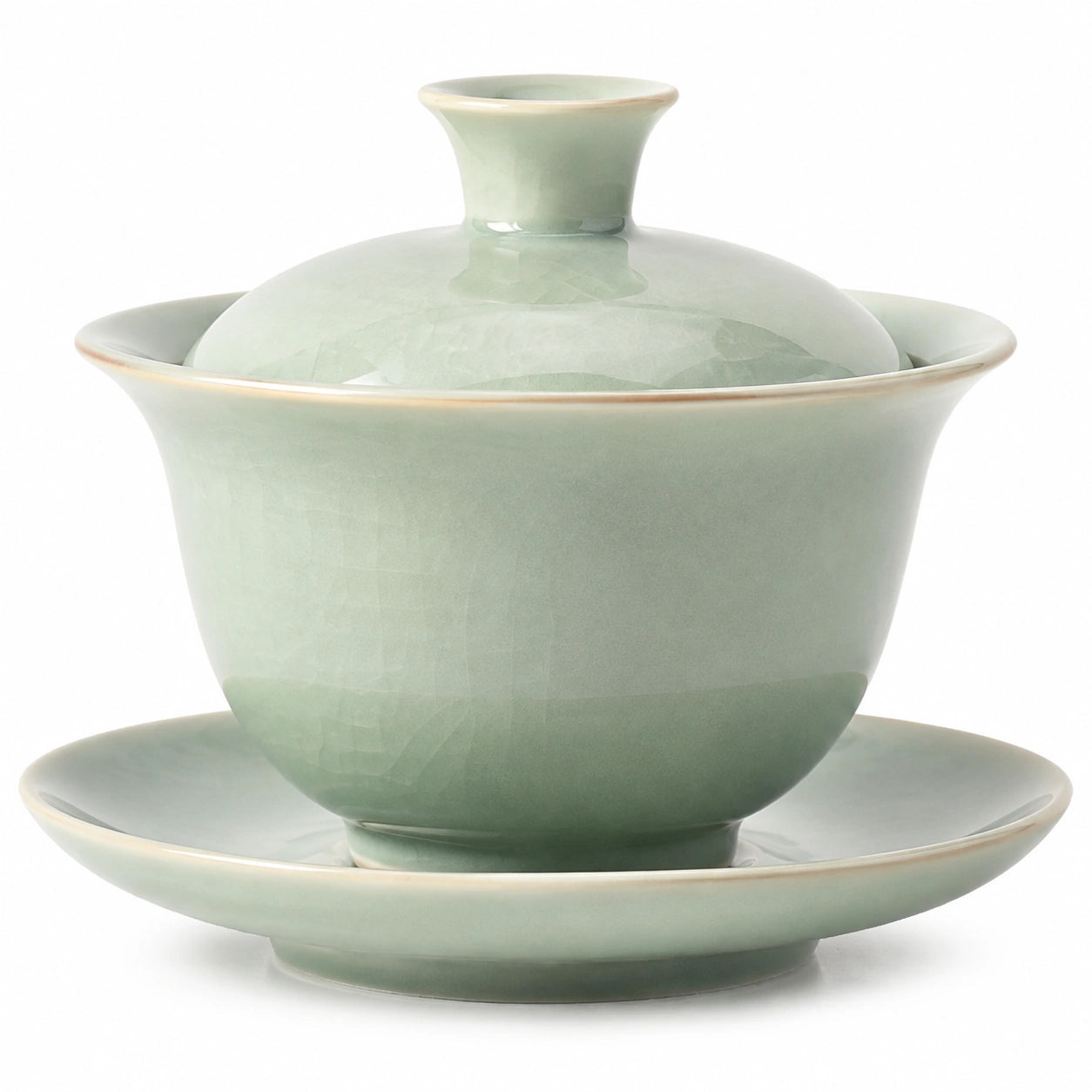 Tazza Gaiwan da tè 180 ml in ceramica verde celadon con coperchio e piattino
