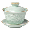 Tazza Gaiwan in porcellana 150 ml verde celadon con coperchio e piattino per tè in foglia