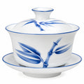 Gaiwan da tè 150 ml in porcellana bianca e blu con piattino stile tradizionale