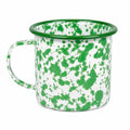 Tazza smaltata 350 ml in acciaio bianco e verde con manico - stile maculato