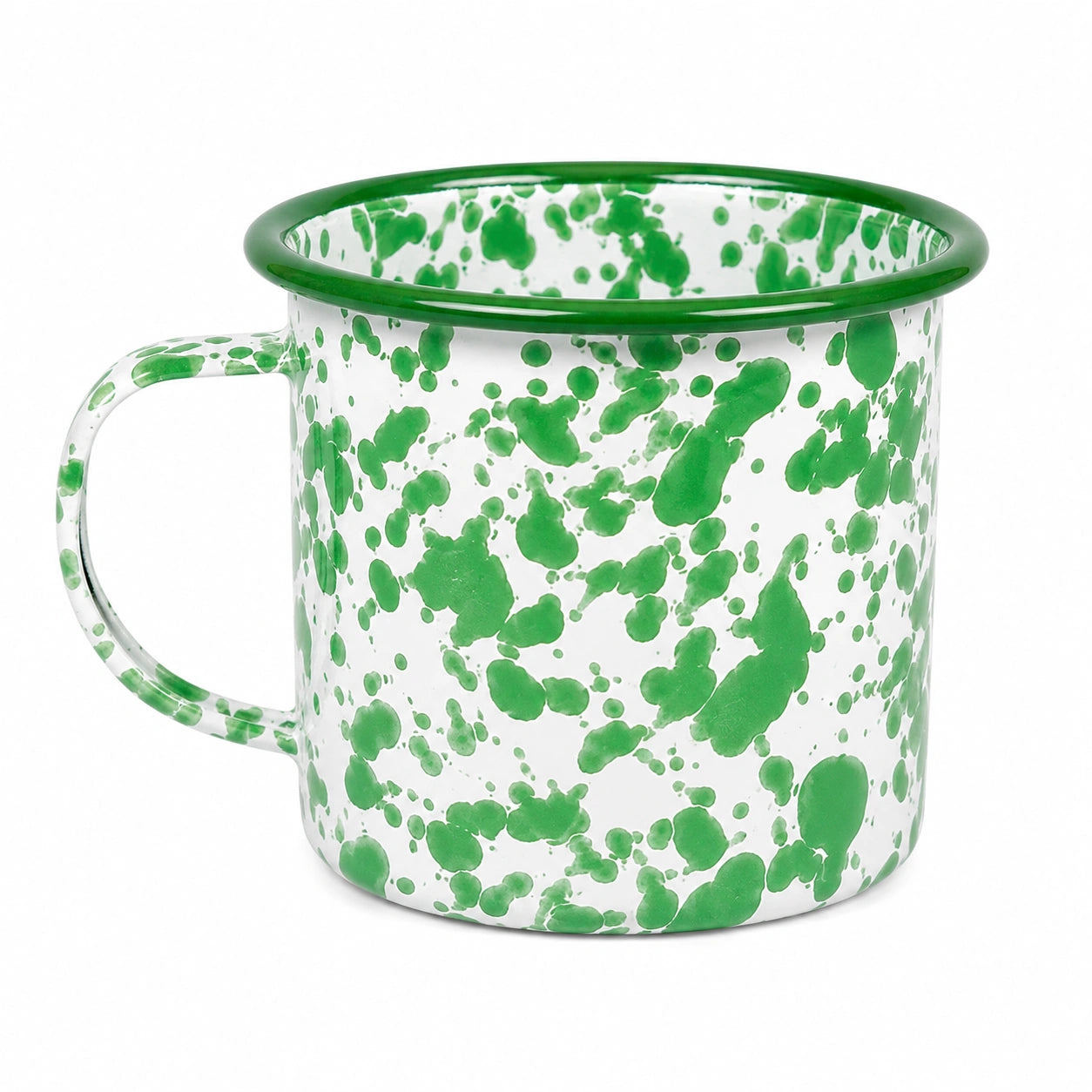Tazza smaltata 350 ml in acciaio bianco e verde con manico - stile maculato