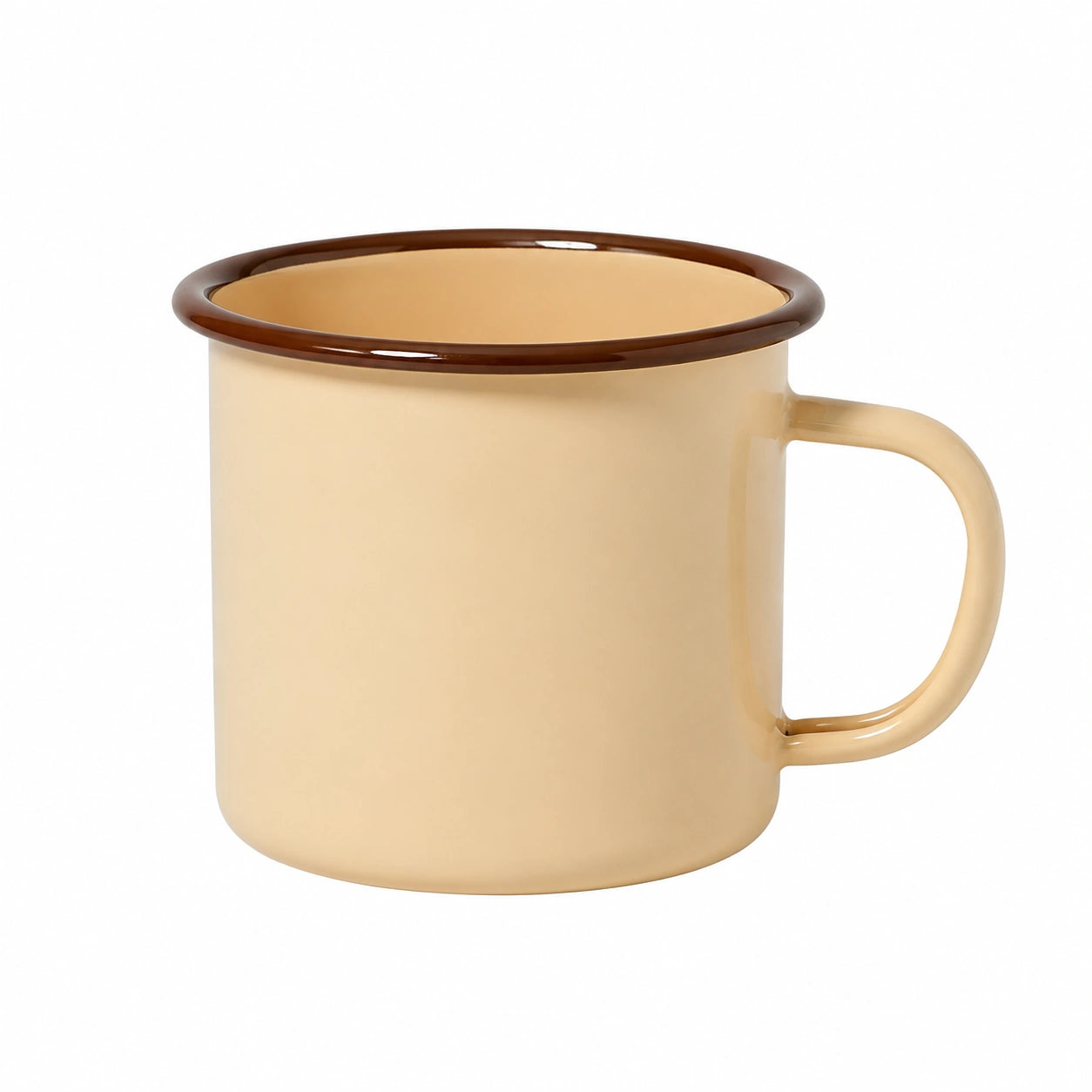 Tazza 400 ml in ceramica beige con bordo marrone stile retrò