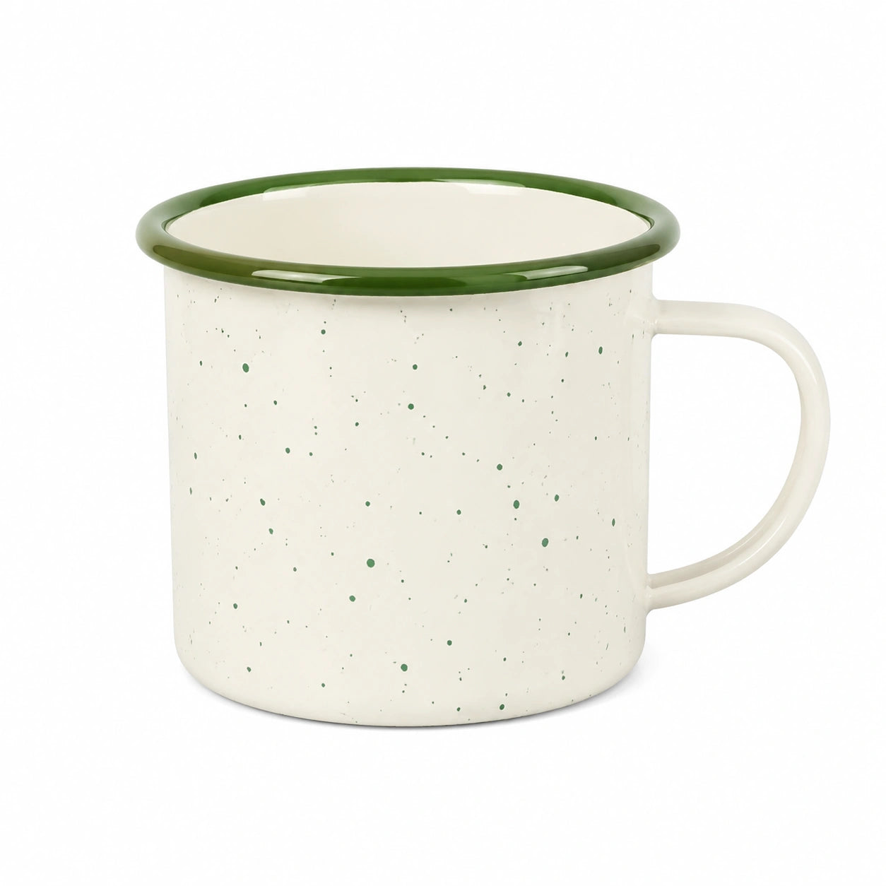 Tazza smaltata 400 ml in metallo bianco e verde con manico stile rustico